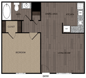 1 bed, 1 bath, 550 sqft, $1,052