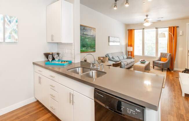 Kitchen View into Living Room at San Tropez