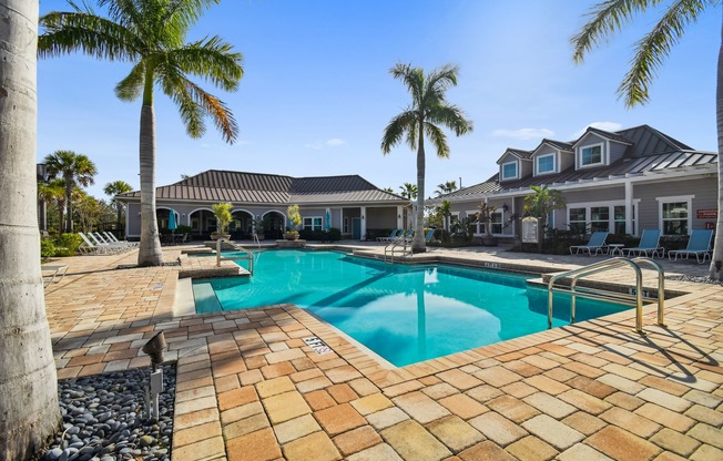 Pool and courtyard on a sunny day