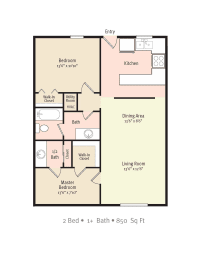 2 beds, 1 bath, 850 sqft, $1,279