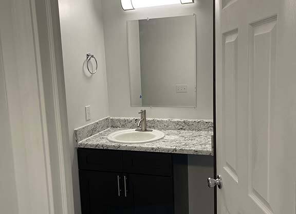 Modern bathroom at Camelot East Apartments, Fairfield, Ohio