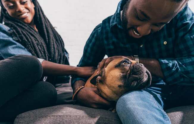 Man And Woman Spending Time With Their Dog at The Palms on Main, South Carolina, 29201