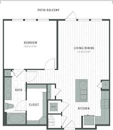 1 bed, 1 bath, 853 sqft, $1,954
