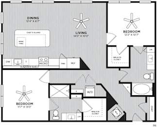 2 beds, 2 baths, 1,214 sqft, $1,897