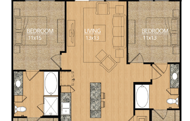 2 beds, 2 baths, 1,116 sqft, $2,502