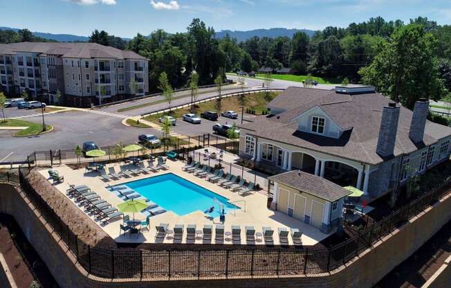 Swimming pool and pool deck at Fifth Street Place Apartments, Charlottesville, VA