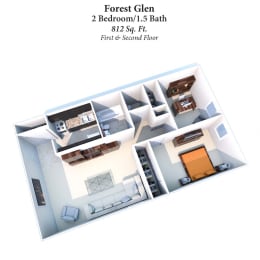 2 beds, 1.5 baths, 812 sqft, $1,040