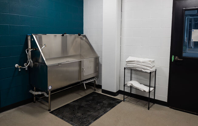 a bathroom with a sink and a towel rack at The Landing at 1001 NP, Fargo, North Dakota 58102