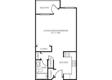 Studio, 1 bath, 540 sqft, $1,271