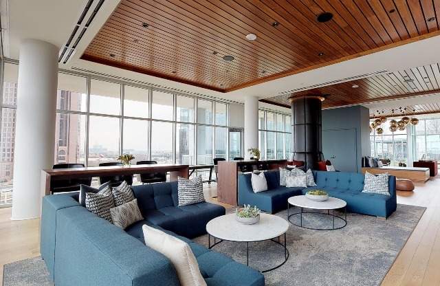 Plush resident lounge with ample social seating