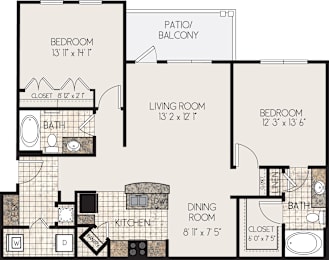 2 beds, 2 baths, 1,166 sqft, $1,420