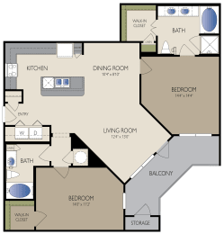 2 beds, 2 baths, 1,233 sqft, $1,662