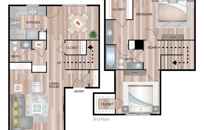 2 beds, 2 baths, 1,199 sqft, $1,389