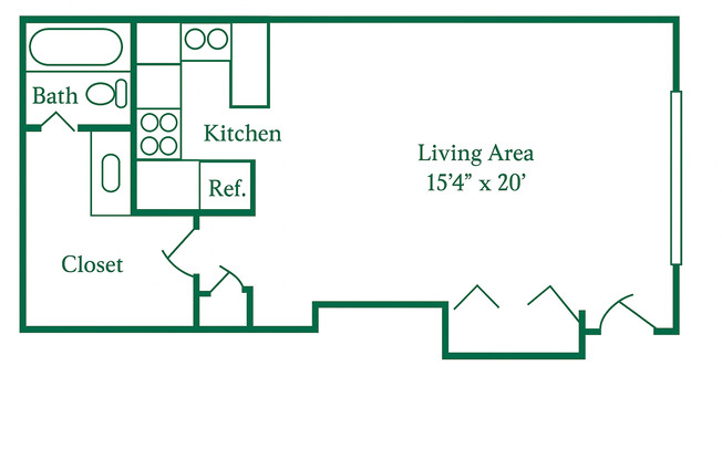 Studio, 1 bath, 512 sqft, $695, Unit 6202-203