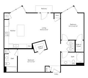 2 beds, 2 baths, 1,121 sqft, $1,999