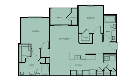 2 beds, 2 baths, 1,075 sqft, $1,400