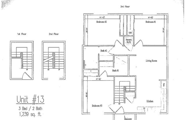 3 beds, 2 baths, 1,239 sqft, $2,475, Unit 13