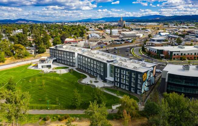 Aerial View of Ironside Apartments in Spokane, WA