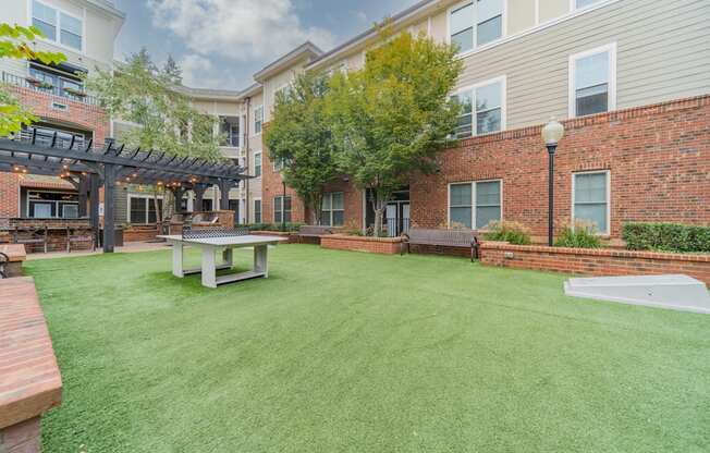 our apartments have a large backyard with a picnic table