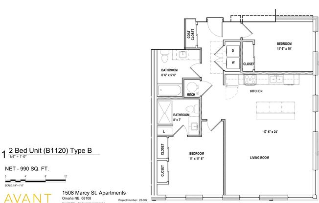 2 beds, 2 baths, 957 sqft, $1,725, Unit 417 - B1120 Corner Unit