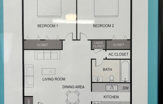 2 beds, 1 bath, 796 sqft, $1,234, Unit 605