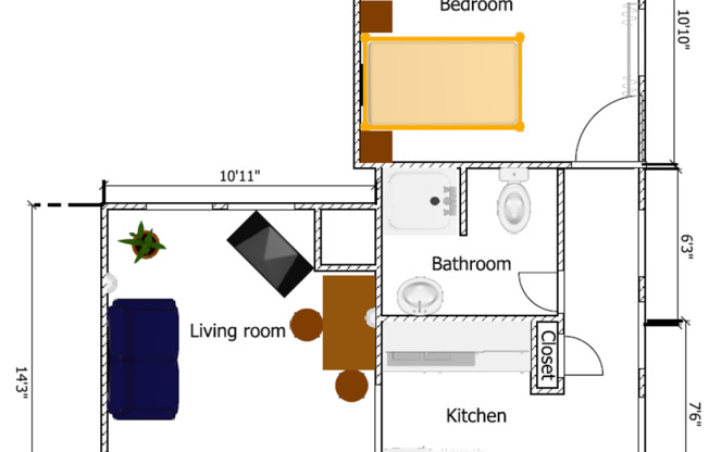 1 bed, 1 bath, 600 sqft, $990, Unit 301