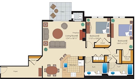 2 beds, 2 baths, 1,293 sqft, $3,988