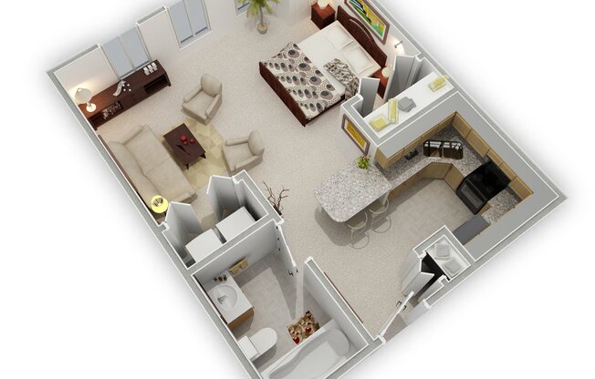 Mill City - Millstone Studio Apartment - Floor Plan (3D)