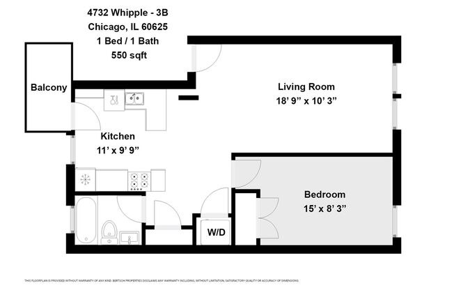 1 bed, 1 bath, 550 sqft, $1,650, Unit 4732-3B