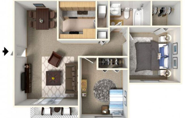 Two Bedroom: Beds - 2: Baths - 1: SqFt Range - 764 to 764