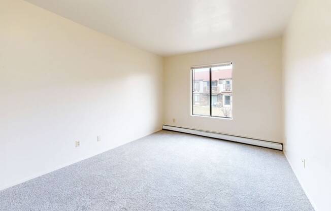 bedroom with carpet and a large window