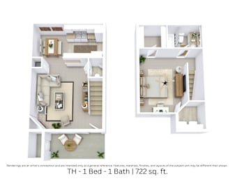 1 bed, 1.5 baths, 722 sqft, $965