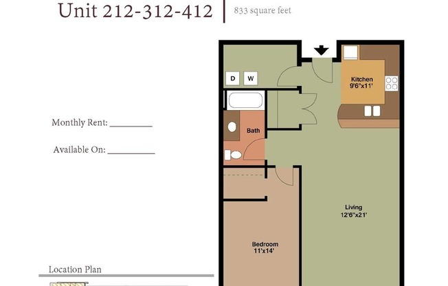 1 bed, 1 bath, 840 sqft, $1,695, Unit 412