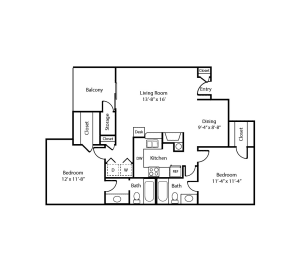 2 beds, 2 baths, 983 sqft, $1,532