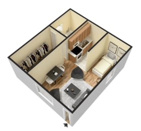 1 bed 1 bath floor plan at Las Brisas Apartments, Colton, CA