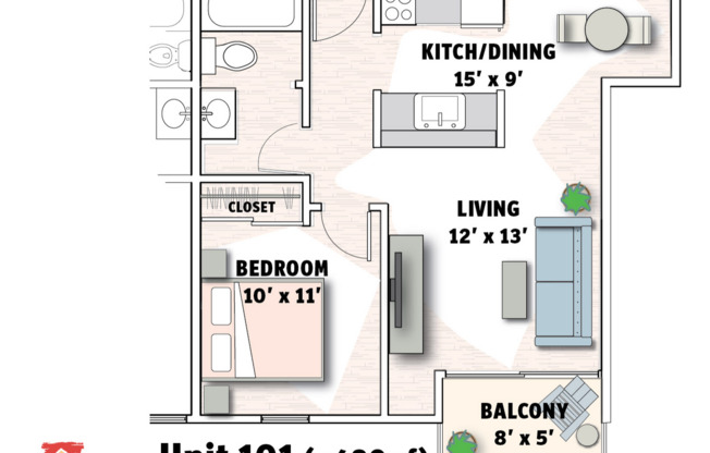1 bed, 1 bath, 550 sqft, $2,295, Unit 101