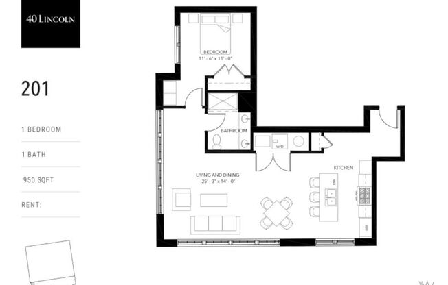 1 bed, 1 bath, 950 sqft, $2,195, Unit 201