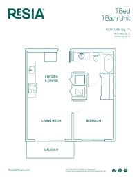 1 bed, 1 bath, 605 sqft, $1,534