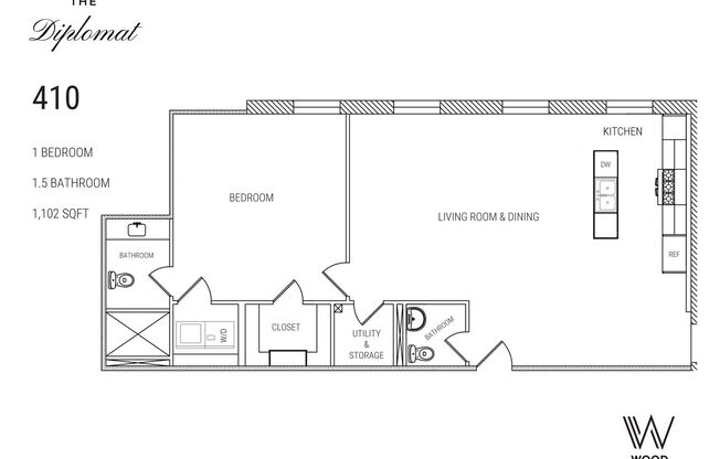 1 bed, 1.5 baths, 1,102 sqft, $2,095, Unit 410