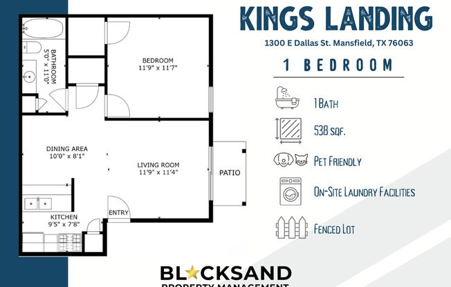 1 bed, 1 bath, 538 sqft, $1,195, Unit 11