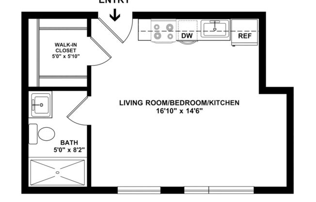 Studio, 1 bath, 307 sqft, $1,890