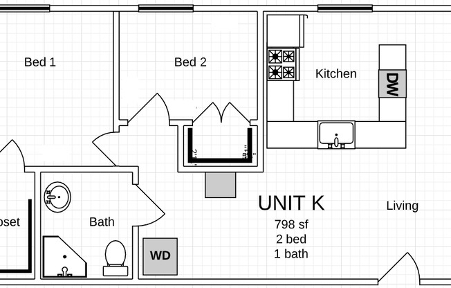 2 beds, 1 bath, $1,295