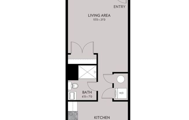 Studio, 1 bath, 492 sqft, $1,580, Unit 114A