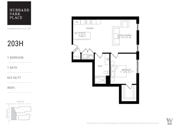 1 bed, 1 bath, 883 sqft, $2,125, Unit 203H