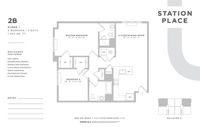 2 beds, 2 baths, 1,084 sqft, $2,525, Unit 1102