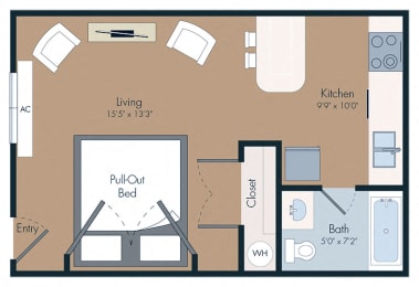 Studio, 1 bath, 400 sqft, $1,051