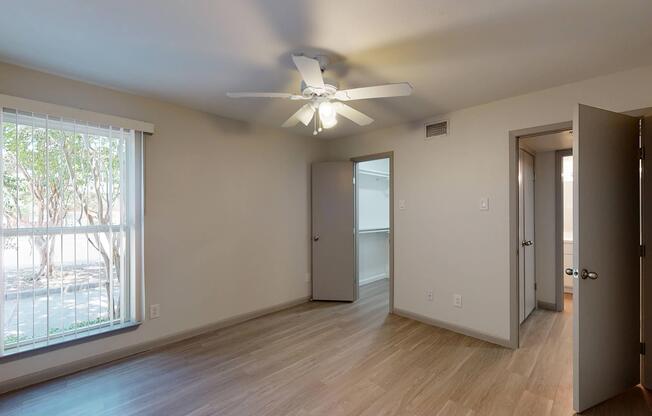 a room with a large window