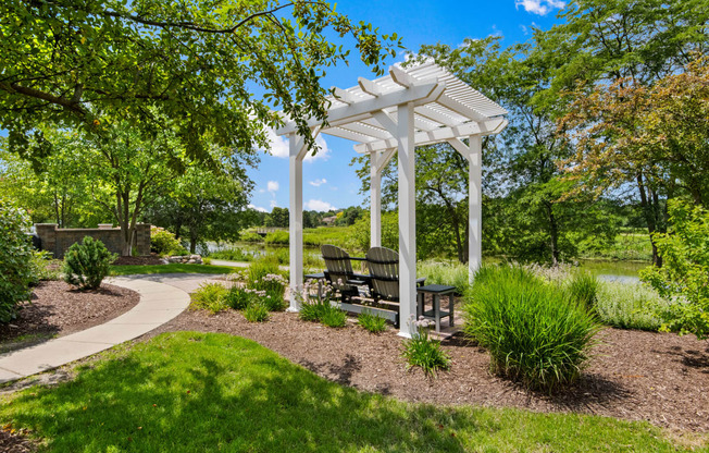 a park with a pavilion and benches