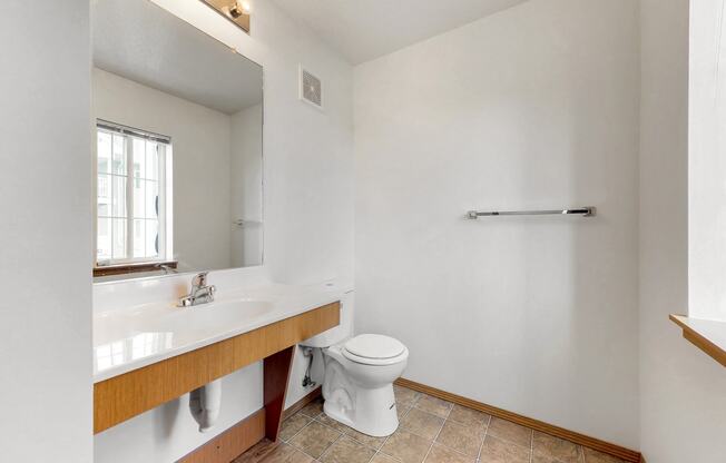 a bathroom with a toilet and a sink and a mirror