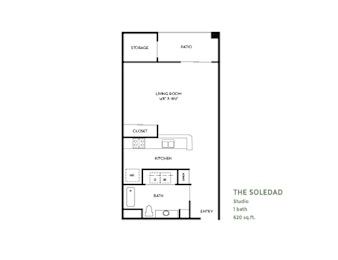 Studio, 1 bath, 620 sqft, $2,800